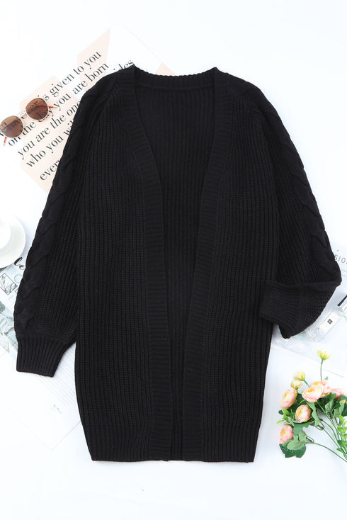 Open Front Cable Sleeve Long Cardigan